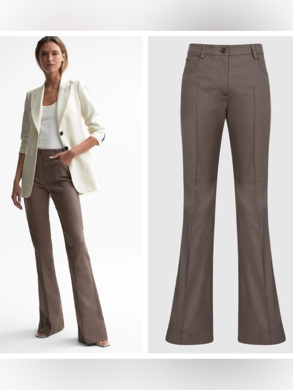 Reiss Florence high rise flare leg trouser pants mink neutral tan size 4